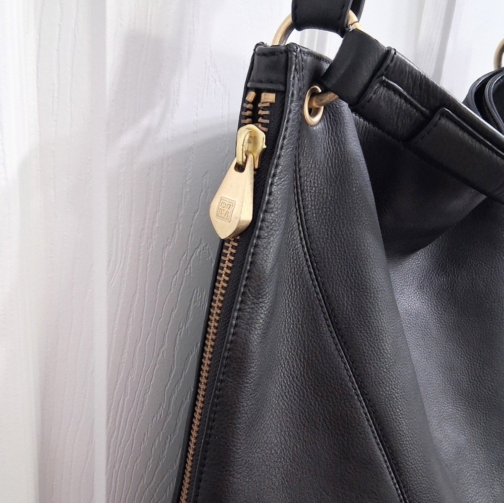 Pour La Victoire Bag Black Leather Hobo Tote Or Shoulder Expandable Zipper - Picture 5 of 16